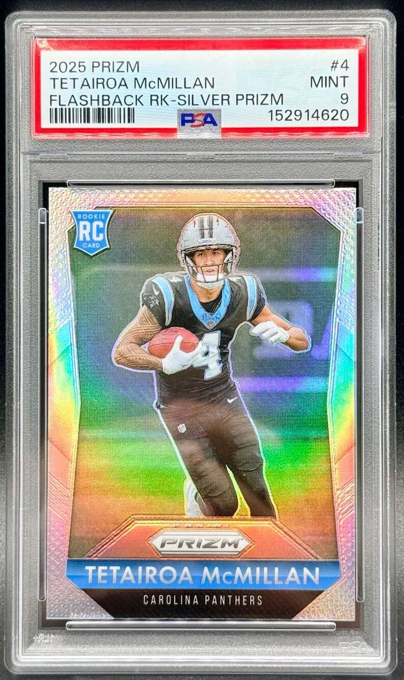 Tetairoa McMillan Rookie 2025 Panini Prizm Flashback RK-Silver Prizm Card PSA 9